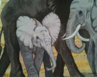 Elephant Family - Colored Pencil Drawings - By Carl Parker, Realist Drawing Artist