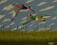 Ducks In Flight - Acrylic Paintings - By John Saude, Bold Painting Artist
