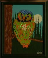 Green Owl - Acrylic Paintings - By John Saude, Bold Painting Artist