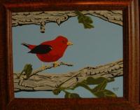 Scarlet Tanager - Acrylic Paintings - By John Saude, Bold Painting Artist