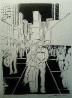 Times Square - Pen And Ink Paintings - By Charanya Kalamegam, Abstraction Painting Artist