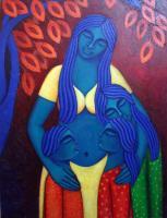 Motherliness - Acrylic On Canvas Paintings - By Arunima Kapoor, Expressionism- Figurative Painting Artist