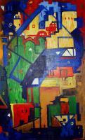 Cityscape I - Acrylic On Canvas Paintings - By Arunima Kapoor, Expressionism Painting Artist