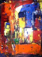 Cityscape IV - Acrylic On Canvas Paintings - By Arunima Kapoor, Expressionism Painting Artist