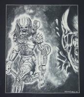 Alien Vs Predator - Charcoal Drawing Drawings - By Steve Trudeau, Movie Theme Drawing Artist