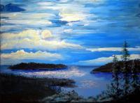 Moon Over The Narrows - Acrylic Paintings - By John Wise, Impressionistic Painting Artist