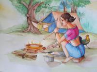 Tribal Woman-3 - Water Colour Paintings - By Mahesh Raval, Realistic Painting Artist