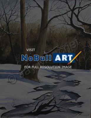Watercolor Landscape - Winter Stream - Watercolor