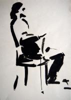 Figure On A Chair - Ink On Paper Drawings - By Inga Karelina, Impressionism Drawing Artist