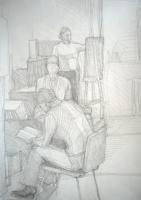 In The Art Class - Pensil Drawings - By Inga Karelina, Impressionism Drawing Artist