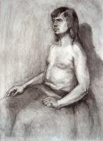 Model With  A Blanket - Charcoal Drawings - By Inga Karelina, Realism Drawing Artist