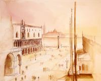 Palazzo Ducale And Il Redentore Beyond - Watercolor Paintings - By Manuel Gonzales, Architectural Realism Painting Artist