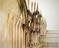 Side Facade Of San Marco - Watercolor Paintings - By Manuel Gonzales, Architectural Realism Painting Artist
