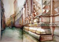 Ca Pesaro - Watercolor Paintings - By Manuel Gonzales, Architectural Realism Painting Artist