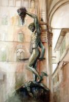 Perseus Slaying Medusa - Watercolor Paintings - By Manuel Gonzales, Classical Painting Artist
