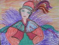 Feathered Lady - Felt Tip Paintings - By Granpop Granny Marsay, Folk Art Painting Artist