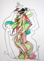 Lady Strollin - Water Color On Paper Paintings - By John Lane, Abstract Painting Artist