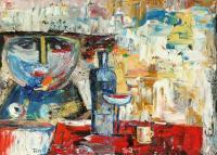 French Wine Oil Painting Bogomolnik - Oil Painting On Canvas Paintings - By Elin Bogomolnik, Modern Abstract Cubism Painting Artist
