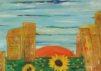 Landscape With Sunflowers Oil Painting Bogomolnik - Oil Painting On Canvas Paintings - By Elin Bogomolnik, Contemporary Painting Artist