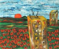 Landscape With Poppies Oil Painting Bogomolnik - Oil Painting On Canvas Paintings - By Elin Bogomolnik, Contemporary Painting Artist