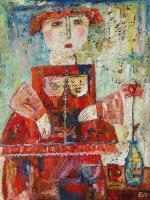 Peasant Girl Oil Painting Bogomolnik - Oil Painting On Canvas Paintings - By Elin Bogomolnik, Modern Abstract Cubism Painting Artist