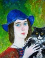 Portrait - A Girl With A Cat - Oil On Canvas