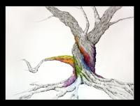 Andreas Tree - Pen  Ink With Oil Pastel Drawings - By Jeffrey Locke-Lemert, Surealistic Drawing Artist
