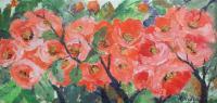 Japanese Quince Flowers - Oil On Canvas Paintings - By Maria Karalyos, Decorative Painting Artist