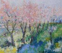 Trees In Bloom - Oil On Canvas Paintings - By Maria Karalyos, Impressionism Painting Artist