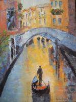 Venice Canal - Oil On Canvas Paintings - By Maria Karalyos, Abstract Painting Artist