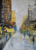 New York Street - Oil On Canvas Paintings - By Maria Karalyos, Abstract Painting Artist