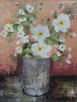 Vase With Apple Blossom - Oil On Canvas Paintings - By Maria Karalyos, Decorative Painting Artist