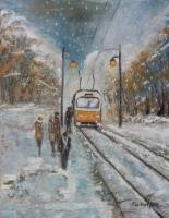 Landscape - Tram Station - Oil On Canvas
