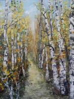 Path Through Birch Forest - Oil On Canvas Paintings - By Maria Karalyos, Impressionism Painting Artist