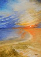 Sunset On The Beach - Oil On Canvas Paintings - By Maria Karalyos, Impressionism Painting Artist