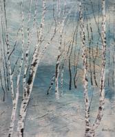 Cluster Of Birches - Acrylic On Canvas Mixed Media - By Maria Karalyos, Abstract Mixed Media Artist