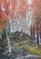 Birches At The Edge Of The Forest - Oil On Canvas Paintings - By Maria Karalyos, Realism Painting Artist