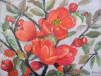 Flowers - Quince Flowers - Oil On Canvas