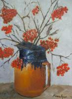 Still Life With Red Fruits - Oil On Canvas Paintings - By Maria Karalyos, Impressionism Painting Artist