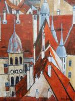 Cityscape - Roofs And Chimneys In Sighisoara - Oil On Canvas