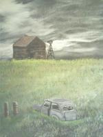 Old Car Old House - Acrylic Paintings - By Julie Reid, Ok Painting Artist