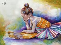 Gloomy Little Dancer - Water Colors Paintings - By Jorge Namerow, Figurative Painting Artist