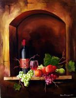 Art - Wine And Fruits - Oil On Canvas