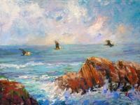 Point Lobos Pelicans - Pastel Paintings - By Lisa Couper, Impressionism Painting Artist