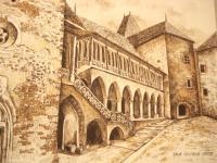 Castle From Hunedoara - Ink Drawings - By Iuliana Sava, Brown And White For Drawings Drawing Artist
