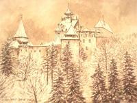 Castle From Bran 3 - Ink Drawings - By Iuliana Sava, Brown And White For Drawings Drawing Artist