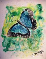 Blue Butterfly - Watercolor Paintings - By Derek Mccrea, Impressionism Painting Artist