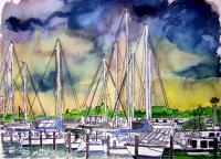 Melbourne Florida Boat Marina - Watercolor Paintings - By Derek Mccrea, Realism Painting Artist