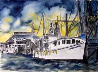 Tybee Island Gerogia Shrimp Boat - Water Color Paintings - By Derek Mccrea, Impressionism Painting Artist