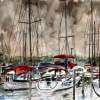 Sailboats At Night - Watercolor Paintings - By Derek Mccrea, Impressionism Painting Artist
